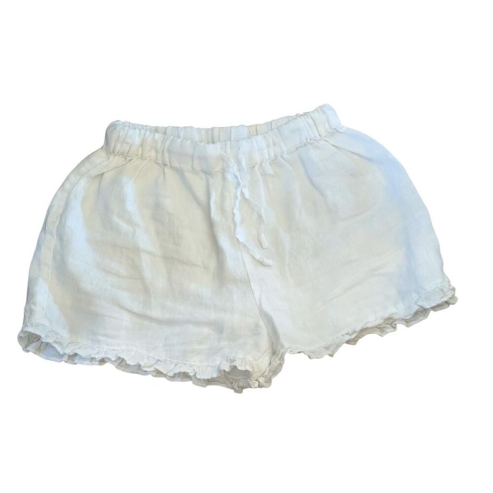 Aritzia Dark Coquette White 100% Organic Linen Ruffle Hem Shorts, Size XS
